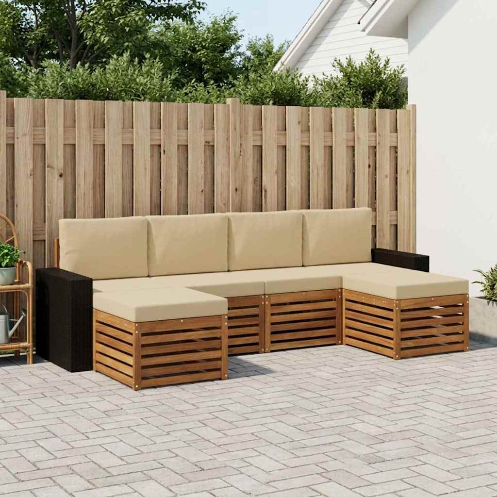 Sofa-Sets 6 pcs Natuurlijk en Beige Massief Acaciahout is nu te koop bij PeponiXL, paradijselijk wonen!