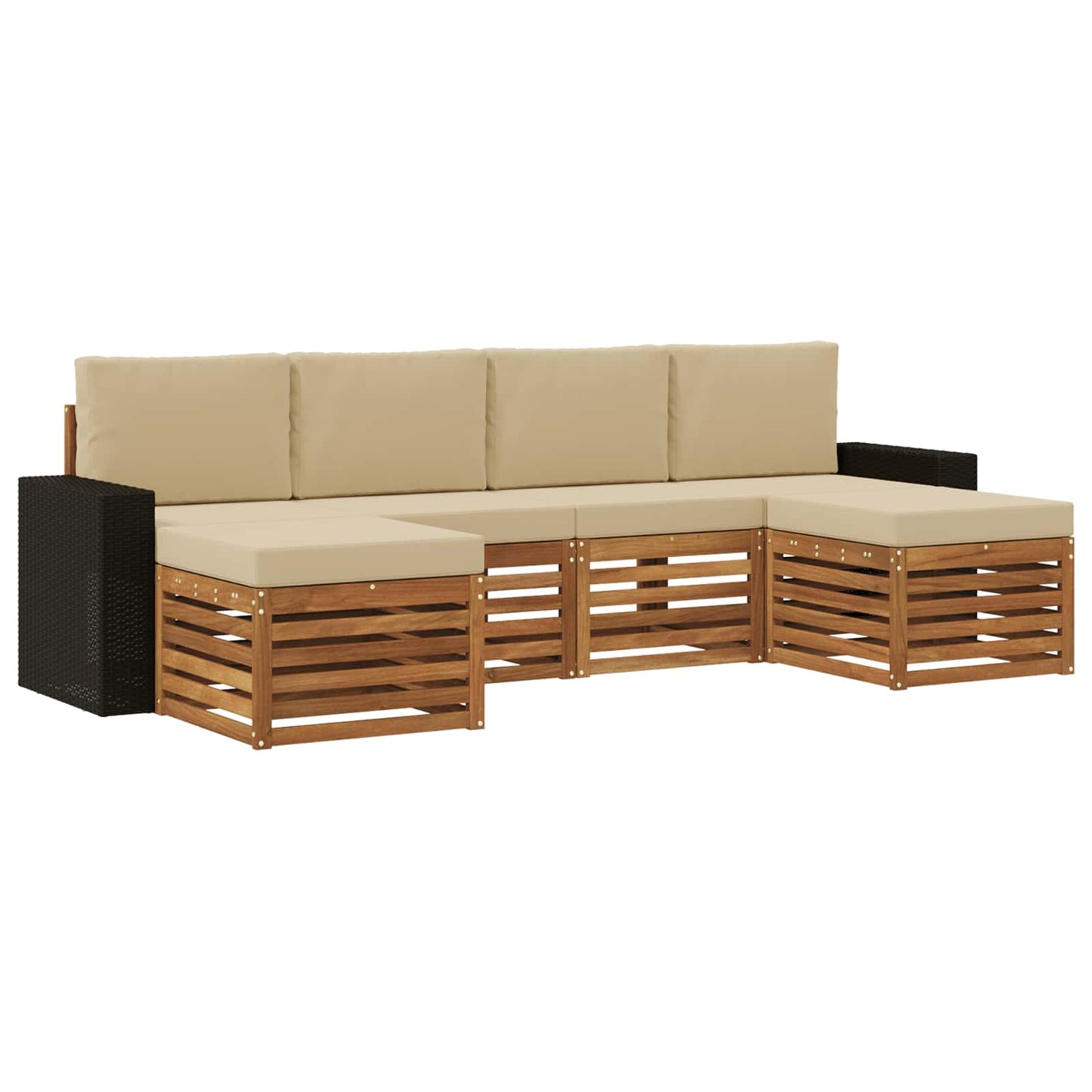 Sofa-Sets 6 pcs Natuurlijk en Beige Massief Acaciahout is nu te koop bij PeponiXL, paradijselijk wonen!