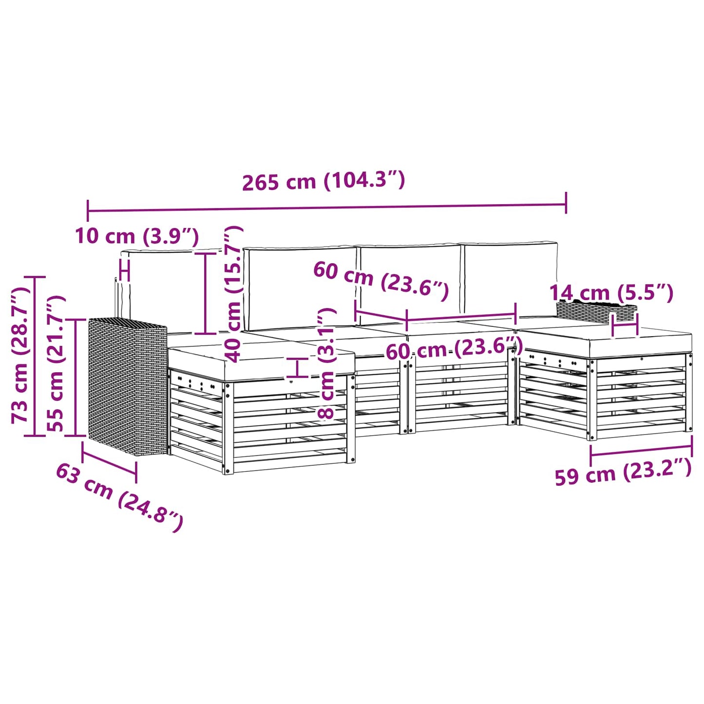Sofa-Sets 6 pcs Natuurlijk en Beige Massief Acaciahout is nu te koop bij PeponiXL, paradijselijk wonen!