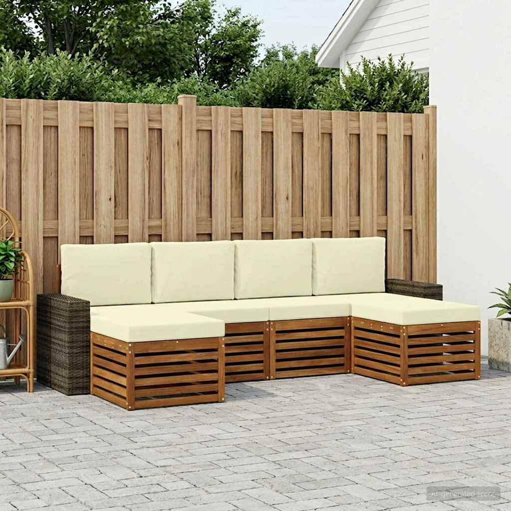 Sofa-Sets 6 pcs Natuurlijk en Crème Massief Acaciahout is nu te koop bij PeponiXL, paradijselijk wonen!