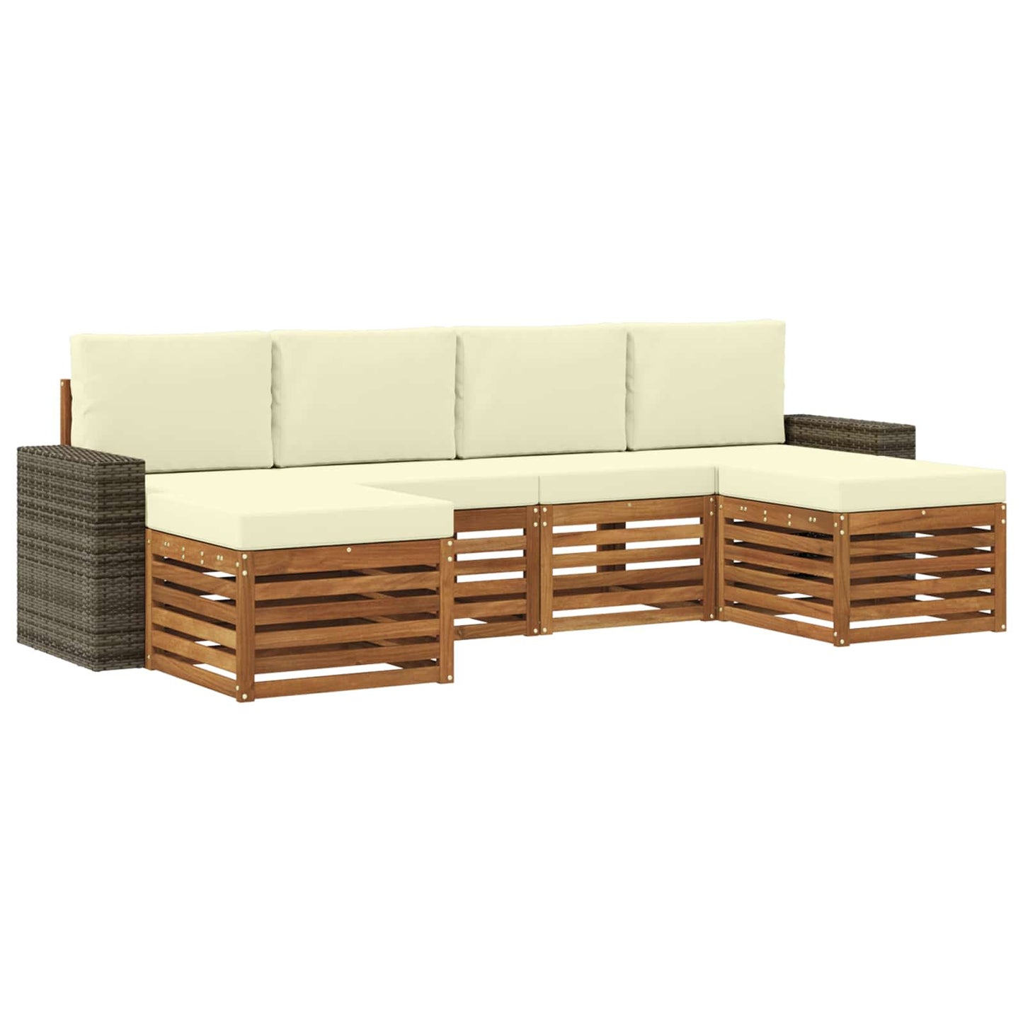 Sofa-Sets 6 pcs Natuurlijk en Crème Massief Acaciahout is nu te koop bij PeponiXL, paradijselijk wonen!
