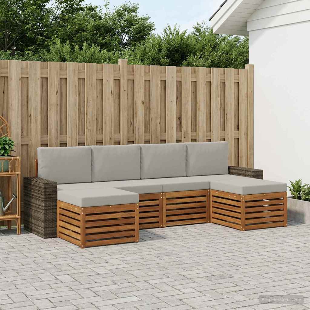 Sofa-Sets 6 pcs Naturel en lichtgrijs Massief Acaciahout is nu te koop bij PeponiXL, paradijselijk wonen!