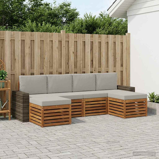 Sofa-Sets 6 pcs Naturel en lichtgrijs Massief Acaciahout is nu te koop bij PeponiXL, paradijselijk wonen!
