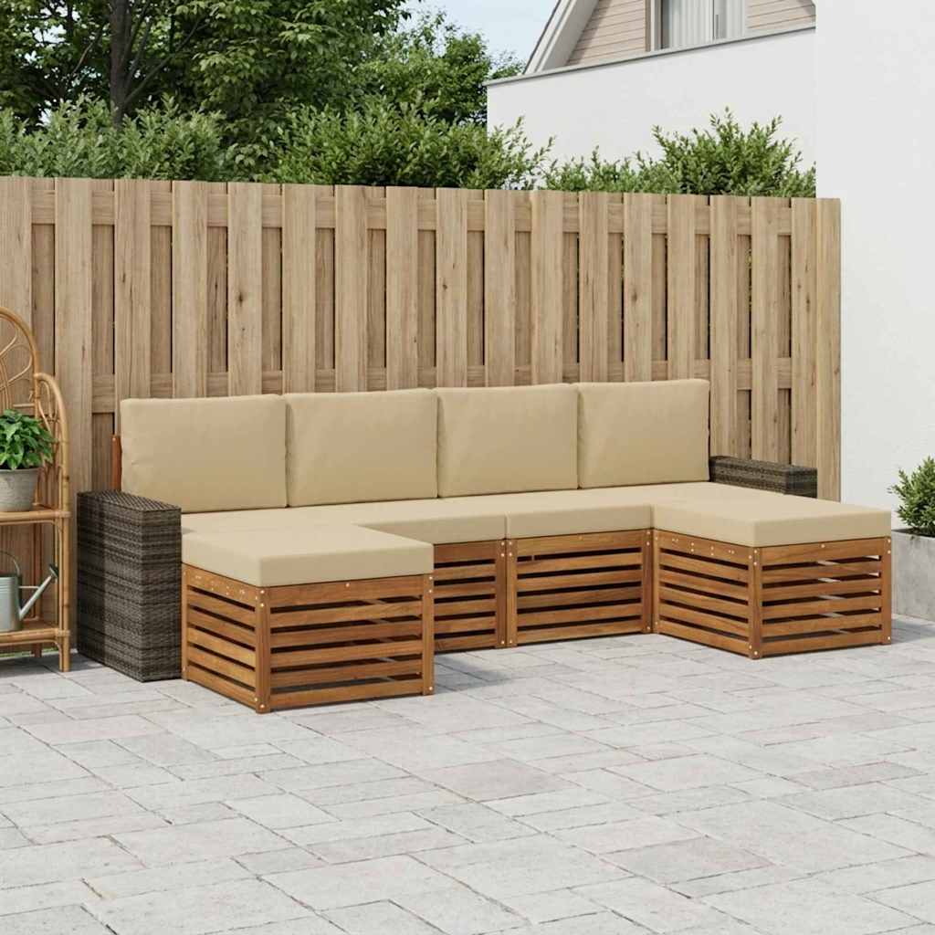 Sofa-Sets 6 pcs Natuurlijk en Beige Massief Acaciahout is nu te koop bij PeponiXL, paradijselijk wonen!