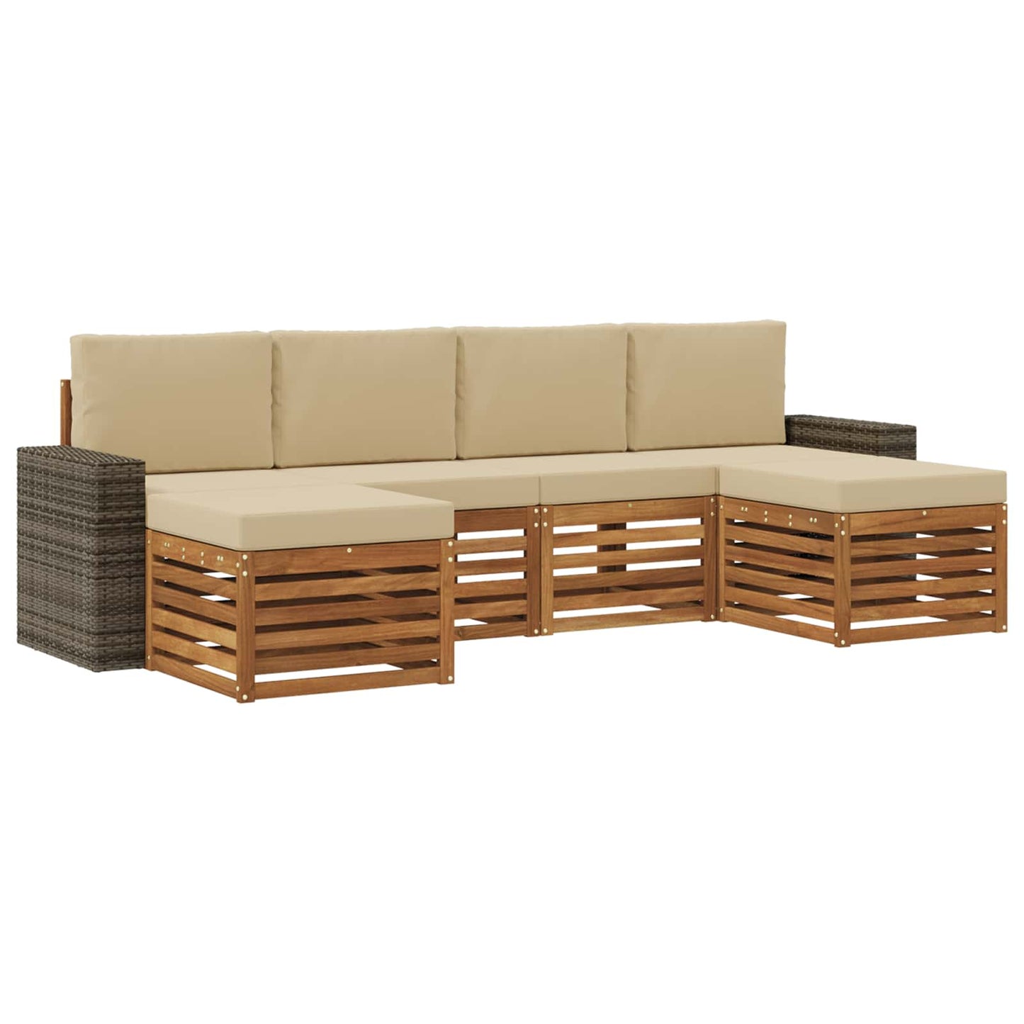 Sofa-Sets 6 pcs Natuurlijk en Beige Massief Acaciahout is nu te koop bij PeponiXL, paradijselijk wonen!