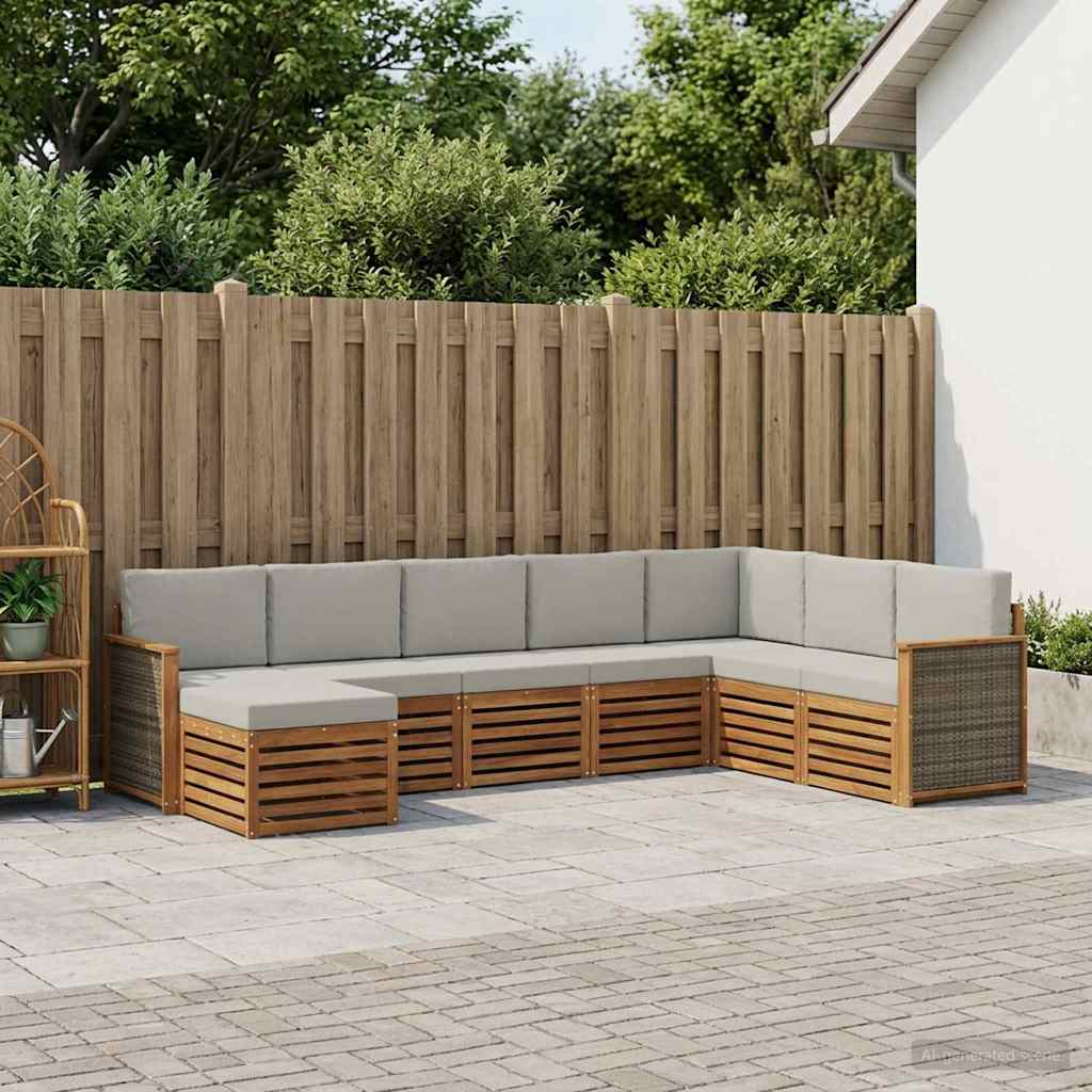 Buiten bankenset met kussen 6 pcs Naturel en lichtgrijs is nu te koop bij PeponiXL, paradijselijk wonen!