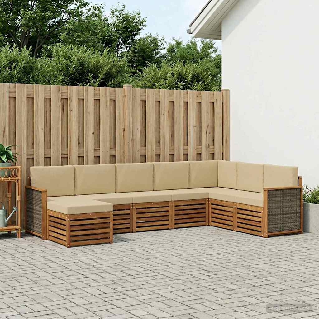 Buiten bankenset 6 pcs Naturel Massief Acaciahout en Polyester is nu te koop bij PeponiXL, paradijselijk wonen!