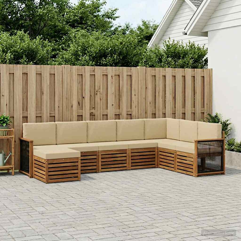 Buiten bankenset 6 pcs Naturel Massief Acaciahout en Polyester is nu te koop bij PeponiXL, paradijselijk wonen!