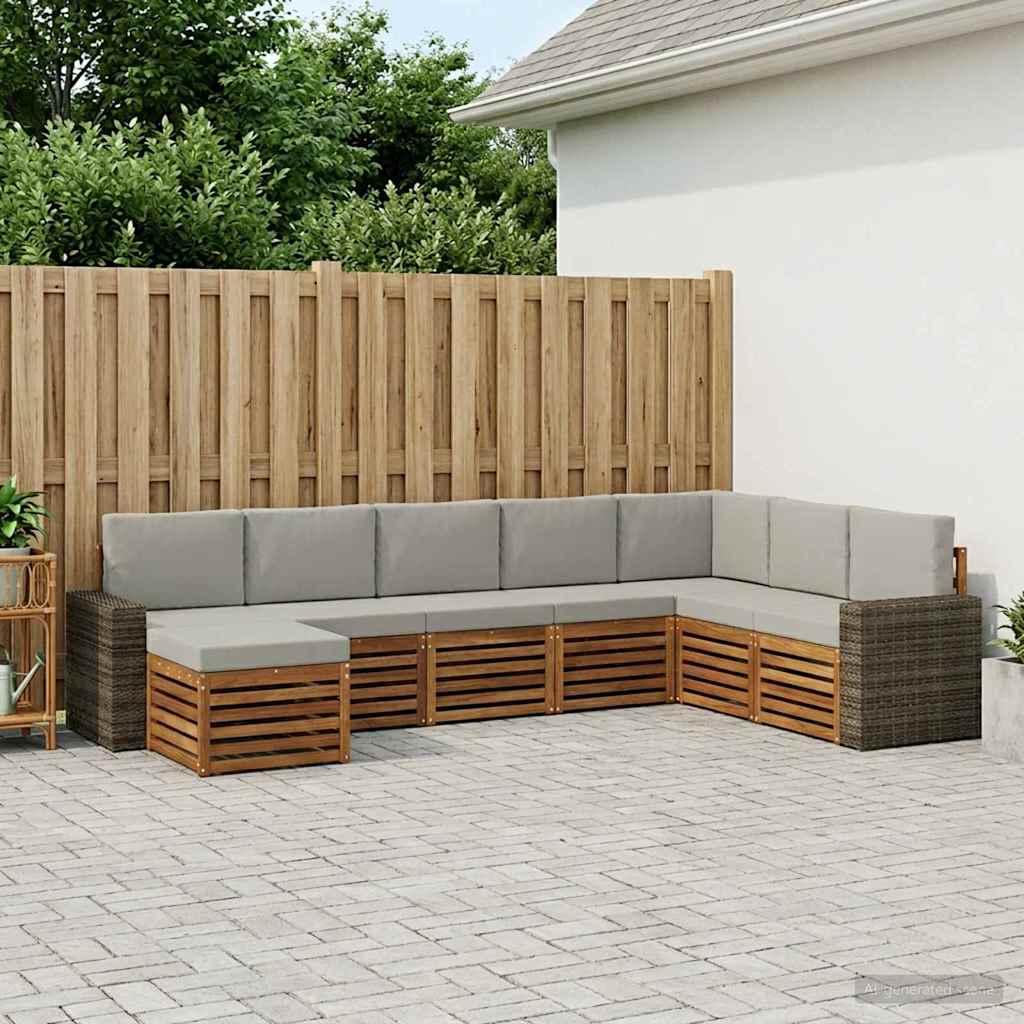 Buiten bankenset met kussen 8 pcs Naturel en lichtgrijs is nu te koop bij PeponiXL, paradijselijk wonen!