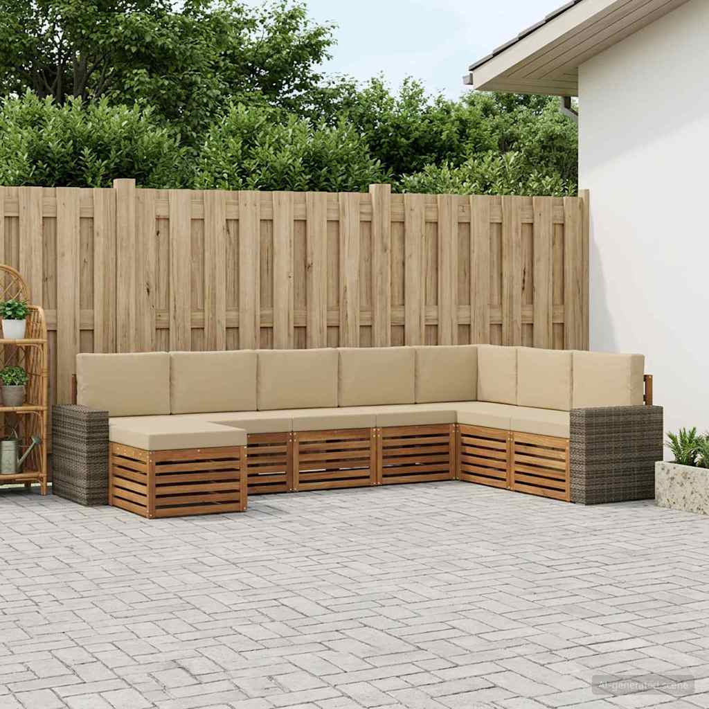 Buiten bankenset met kussen 8 pcs Natuurlijk en Beige is nu te koop bij PeponiXL, paradijselijk wonen!