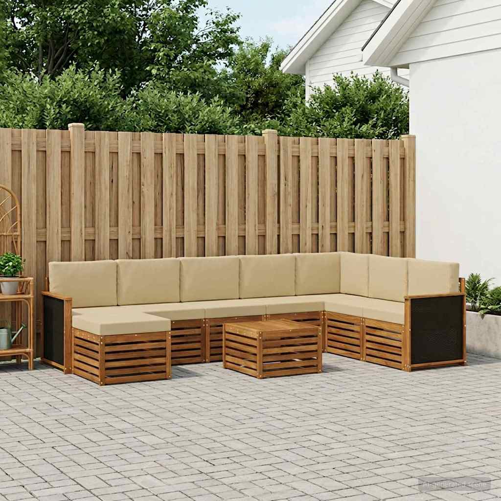Buiten bankenset 7 pcs Naturel Massief Acaciahout en Polyester is nu te koop bij PeponiXL, paradijselijk wonen!