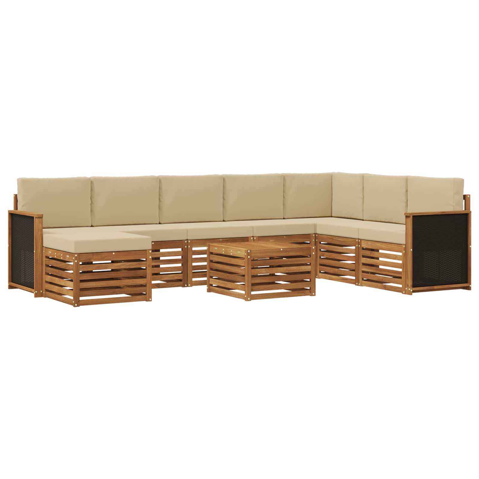 Buiten bankenset 7 pcs Naturel Massief Acaciahout en Polyester is nu te koop bij PeponiXL, paradijselijk wonen!
