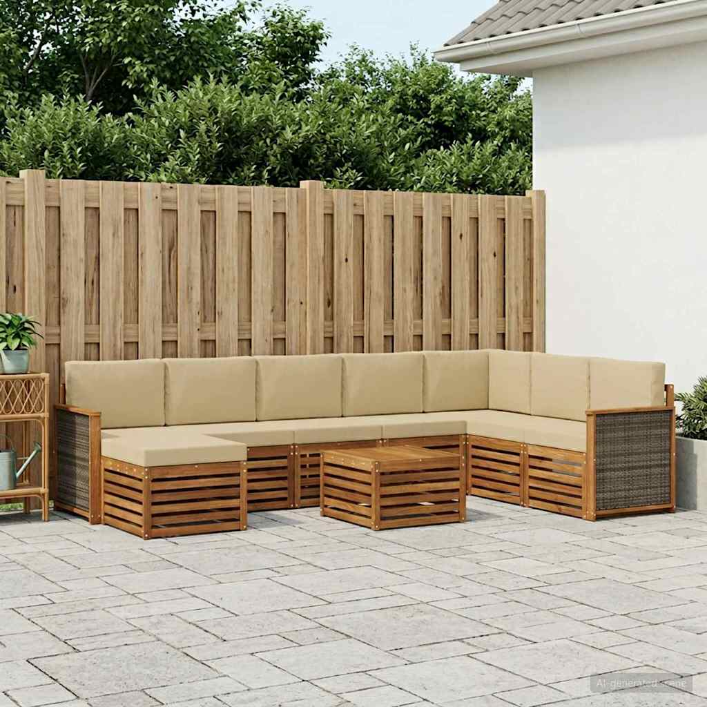 Buiten bankenset 7 pcs Naturel Massief Acaciahout en Polyester is nu te koop bij PeponiXL, paradijselijk wonen!