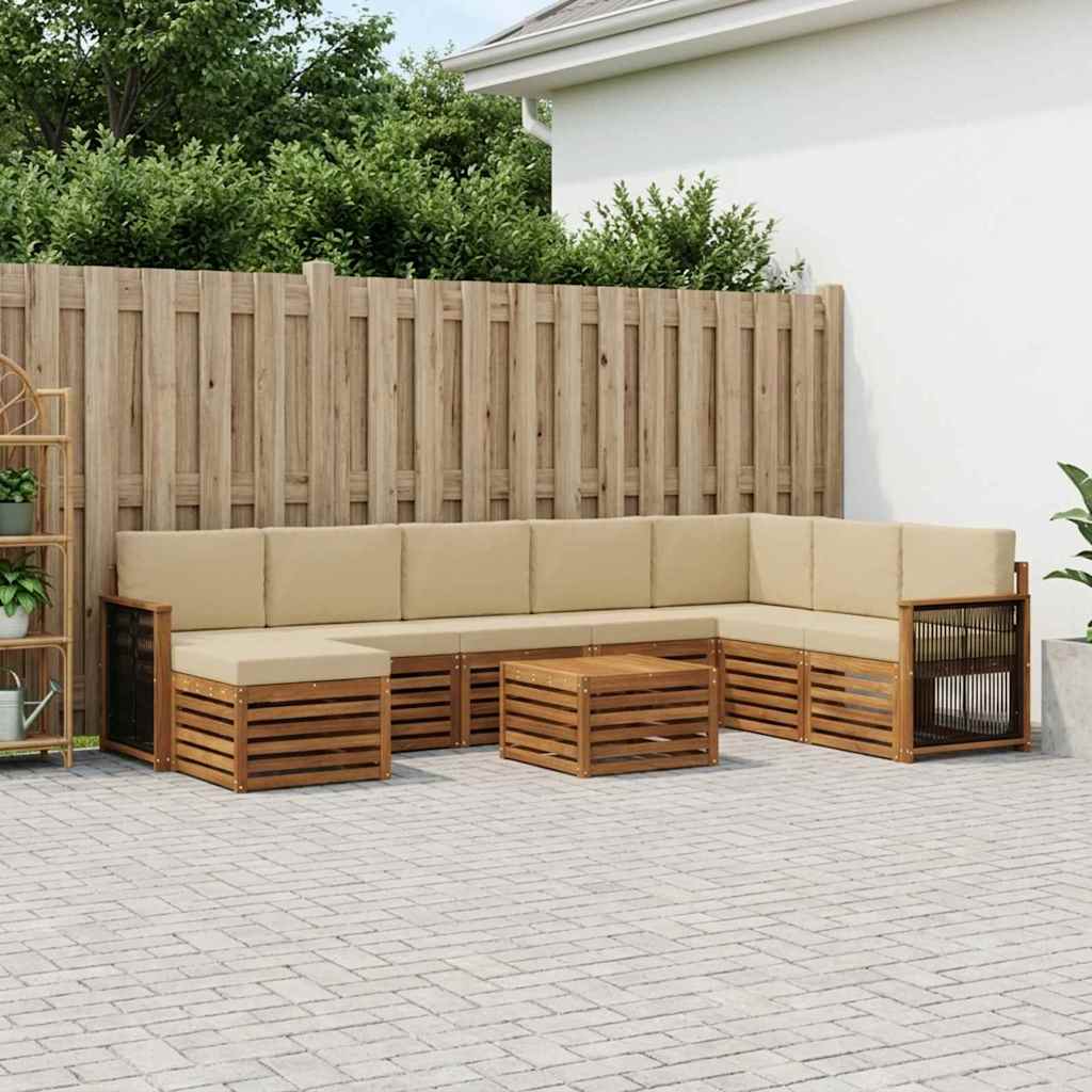 Buiten bankenset 7 pcs Naturel Massief Acaciahout en Polyester is nu te koop bij PeponiXL, paradijselijk wonen!