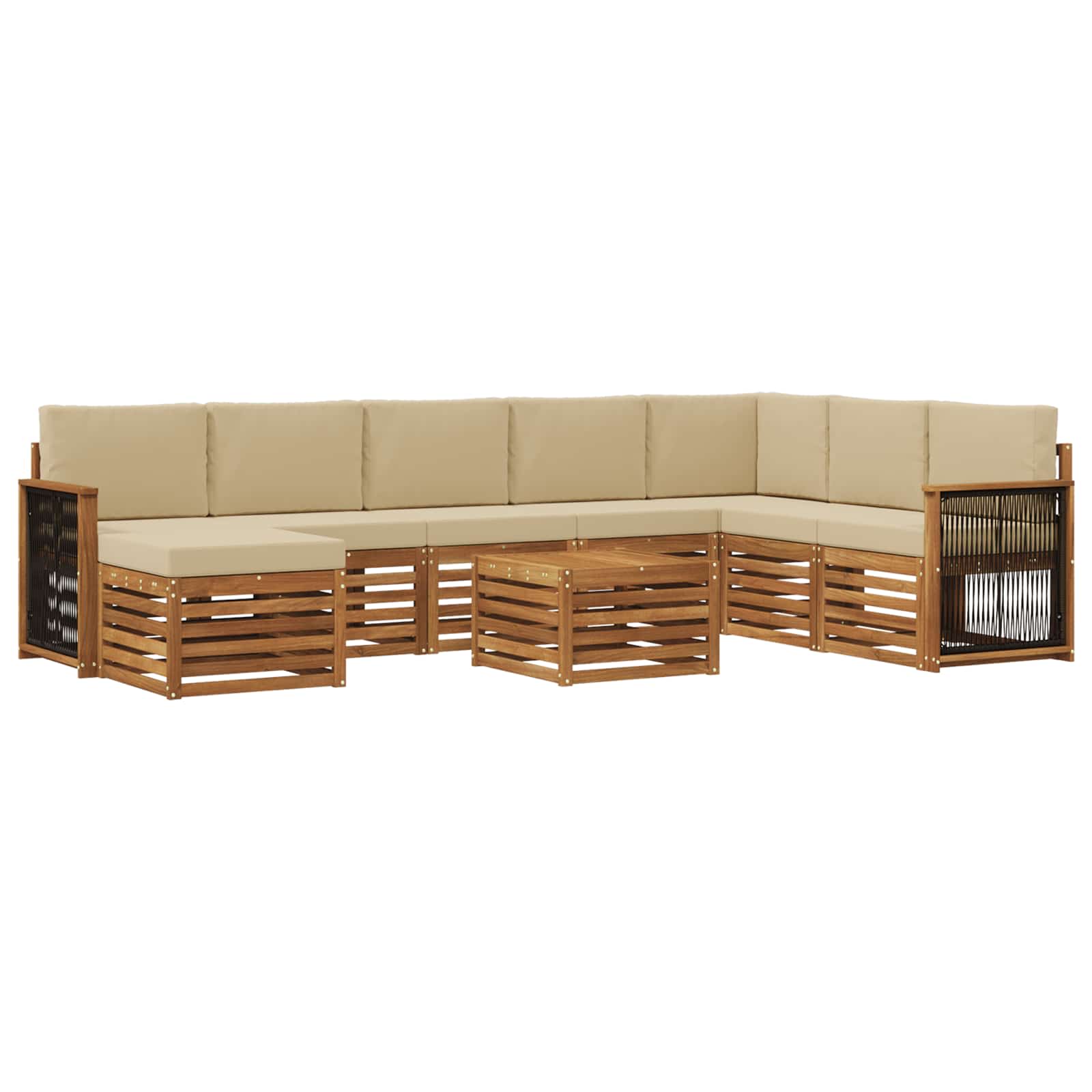 Buiten bankenset 7 pcs Naturel Massief Acaciahout en Polyester is nu te koop bij PeponiXL, paradijselijk wonen!
