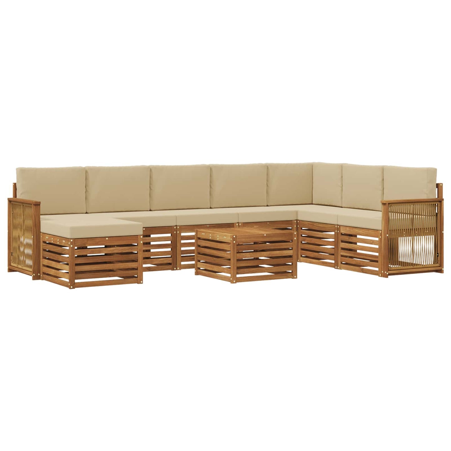 Buiten bankenset 7 pcs Naturel Massief Acaciahout en Polyester is nu te koop bij PeponiXL, paradijselijk wonen!