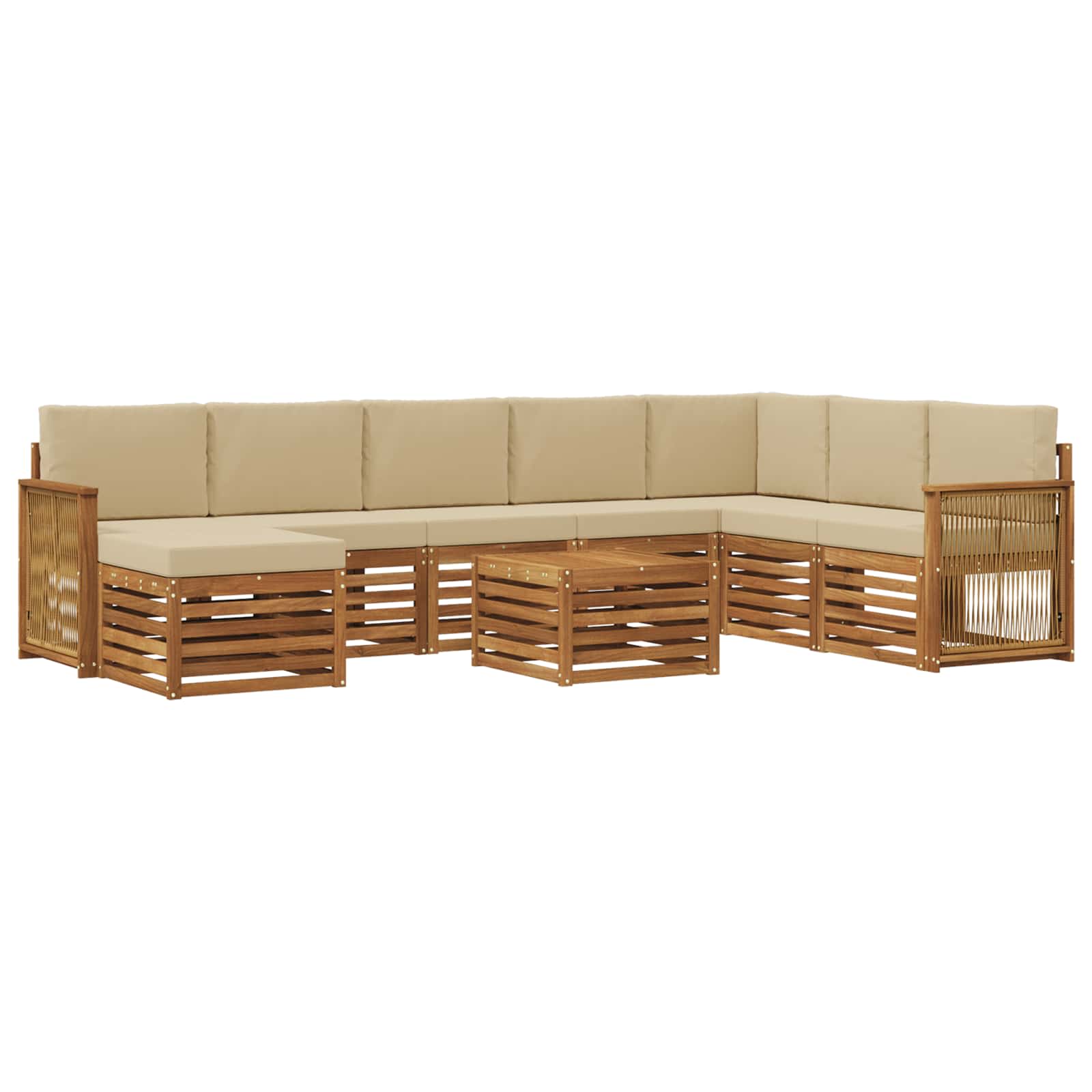 Buiten bankenset 7 pcs Naturel Massief Acaciahout en Polyester is nu te koop bij PeponiXL, paradijselijk wonen!