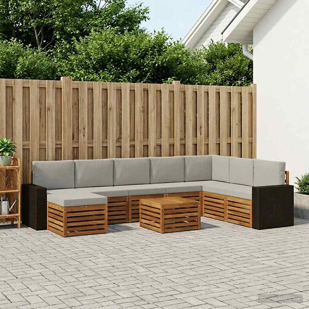 Buiten bankenset met kussen 9 pcs Naturel en lichtgrijs is nu te koop bij PeponiXL, paradijselijk wonen!