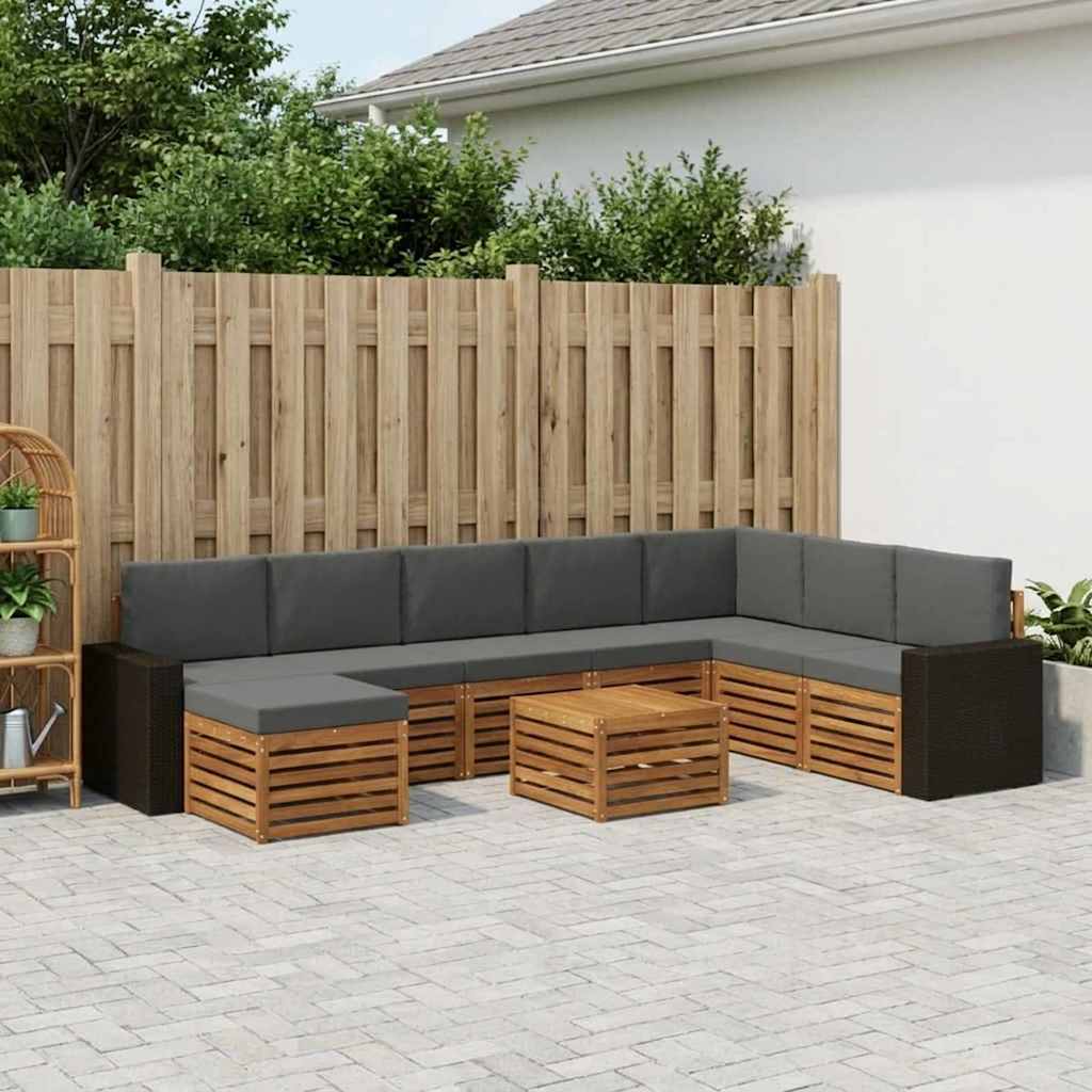 Buiten bankenset met kussen 9 pcs Natuurlijk en Antraciet is nu te koop bij PeponiXL, paradijselijk wonen!