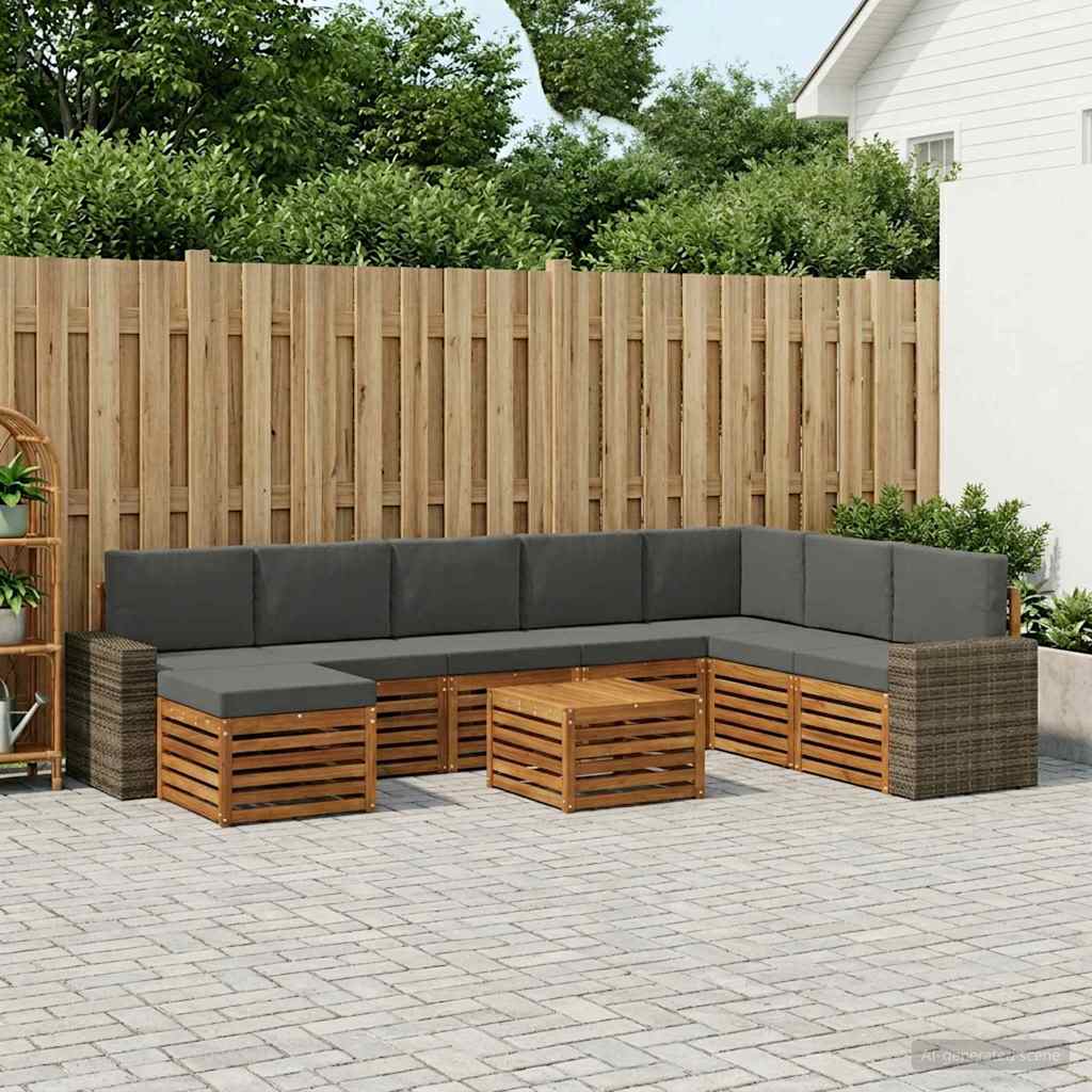 Buiten bankenset met kussen 9 pcs Natuurlijk en Antraciet is nu te koop bij PeponiXL, paradijselijk wonen!