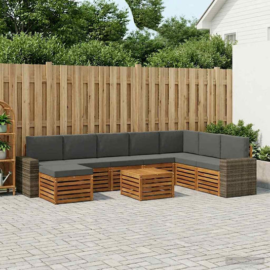 Buiten bankenset met kussen 9 pcs Natuurlijk en Antraciet is nu te koop bij PeponiXL, paradijselijk wonen!