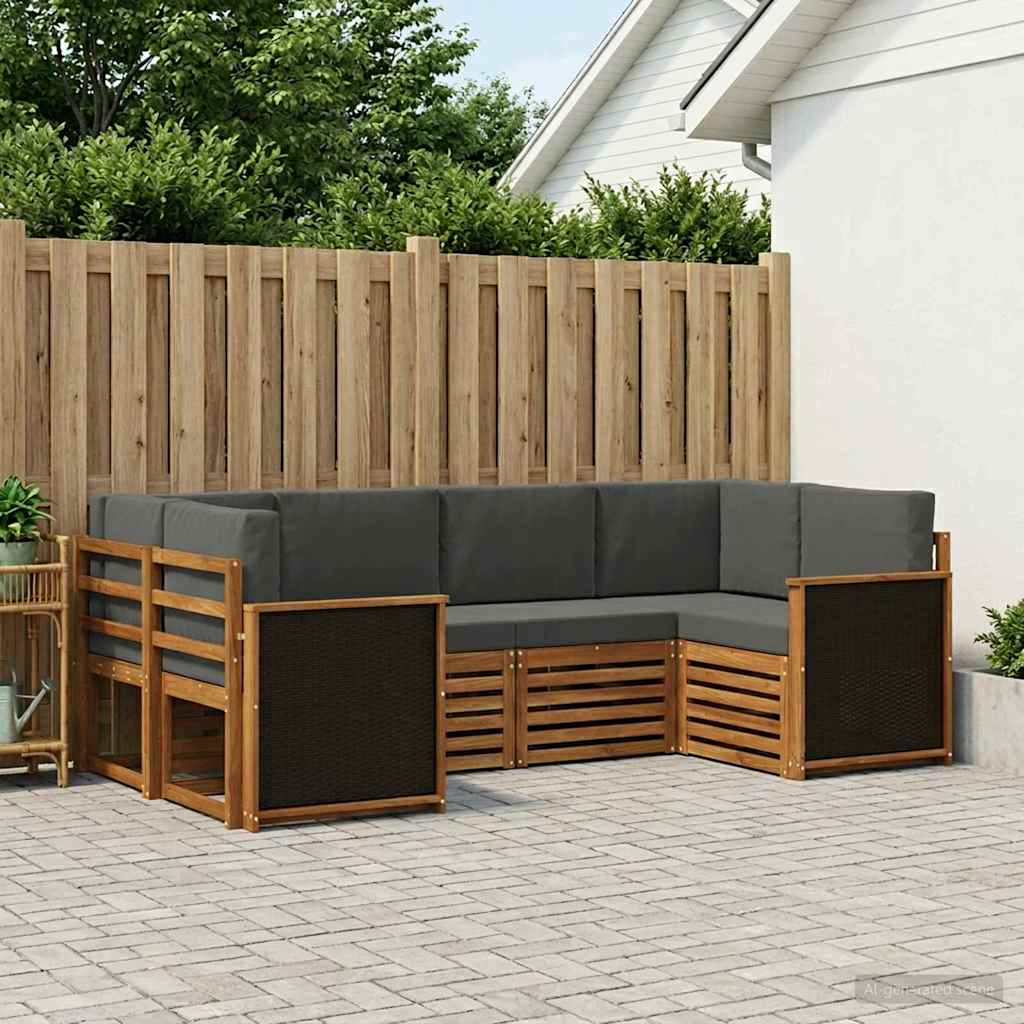 Hoekbank Set met kussen 5 pcs Natuurlijk en Antraciet is nu te koop bij PeponiXL, paradijselijk wonen!