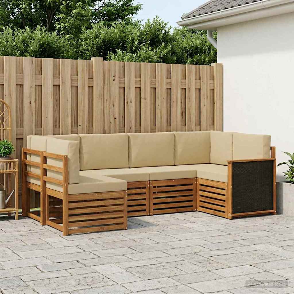 Hoekbank Set 5 pcs Naturel Massief Acaciahout en Polyester is nu te koop bij PeponiXL, paradijselijk wonen!