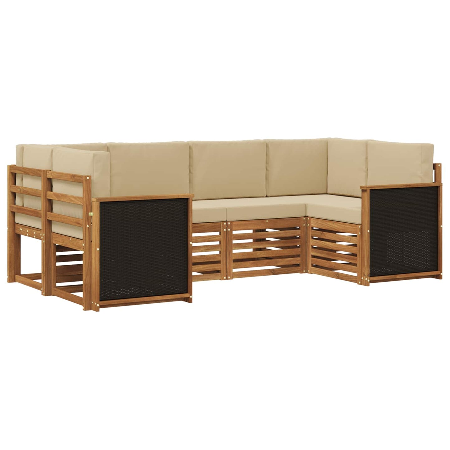 Hoekbank Set 5 pcs Naturel Massief Acaciahout en Polyester is nu te koop bij PeponiXL, paradijselijk wonen!