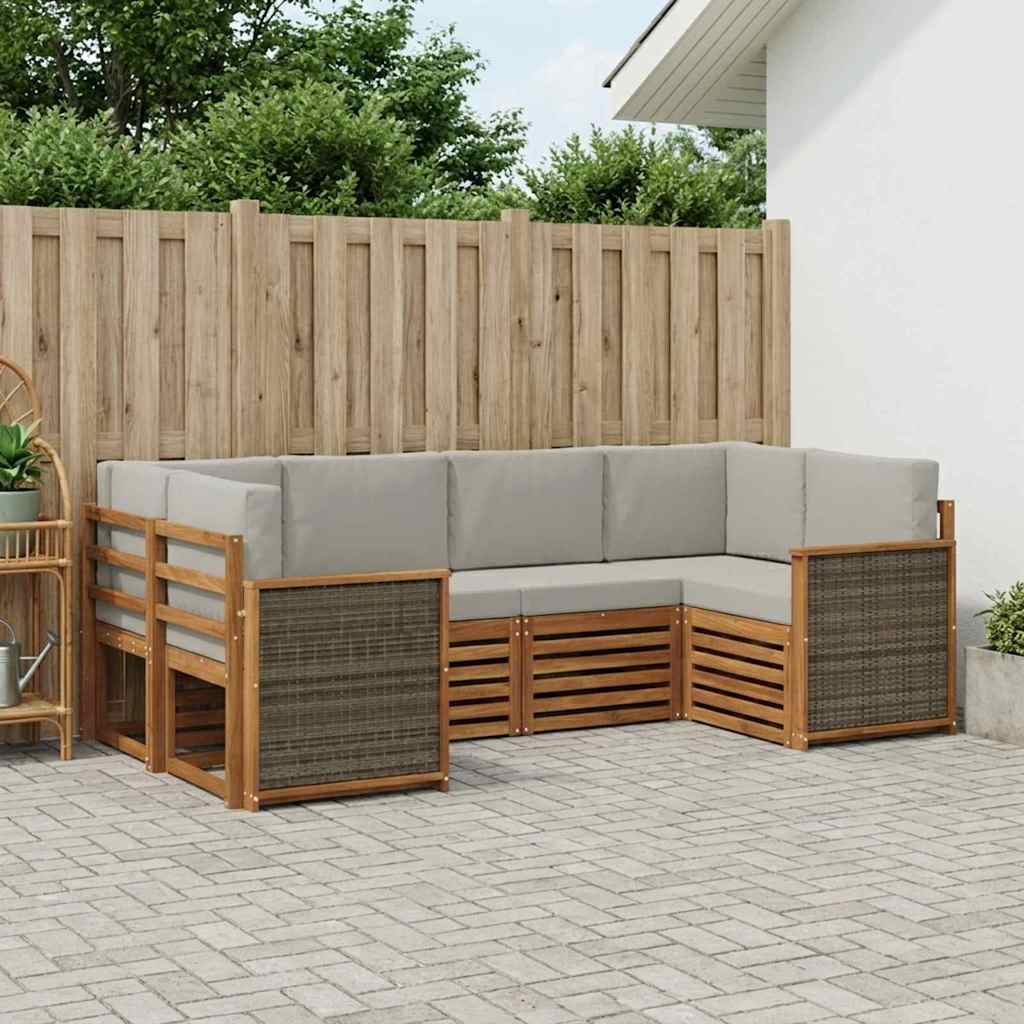 Hoekbank Set met kussen 5 pcs Naturel en lichtgrijs is nu te koop bij PeponiXL, paradijselijk wonen!