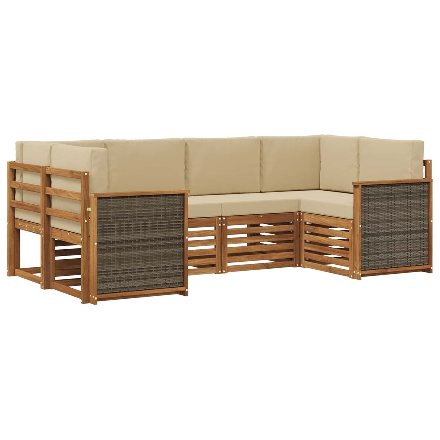Hoekbank Set 5 pcs Naturel Massief Acaciahout en Polyester is nu te koop bij PeponiXL, paradijselijk wonen!