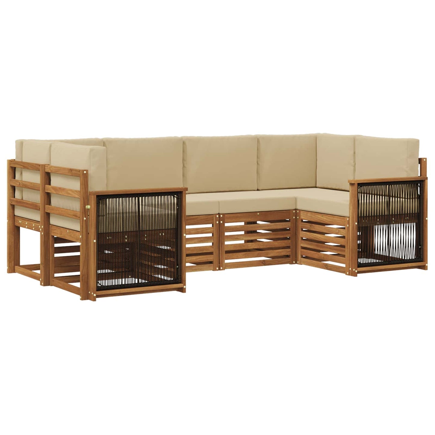 Hoekbank Set 5 pcs Naturel Massief Acaciahout en Polyester is nu te koop bij PeponiXL, paradijselijk wonen!
