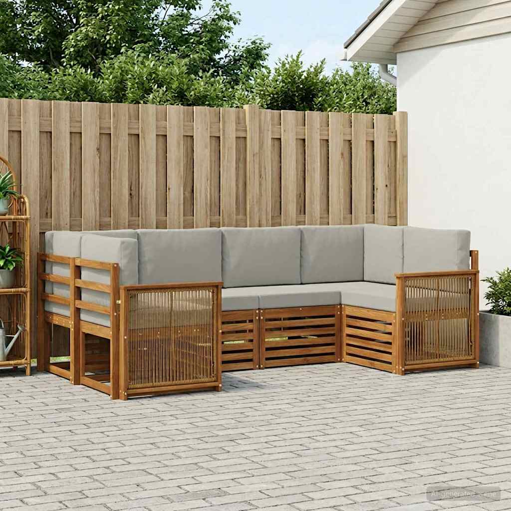 Hoekbank Set met kussen 5 pcs Naturel en lichtgrijs is nu te koop bij PeponiXL, paradijselijk wonen!