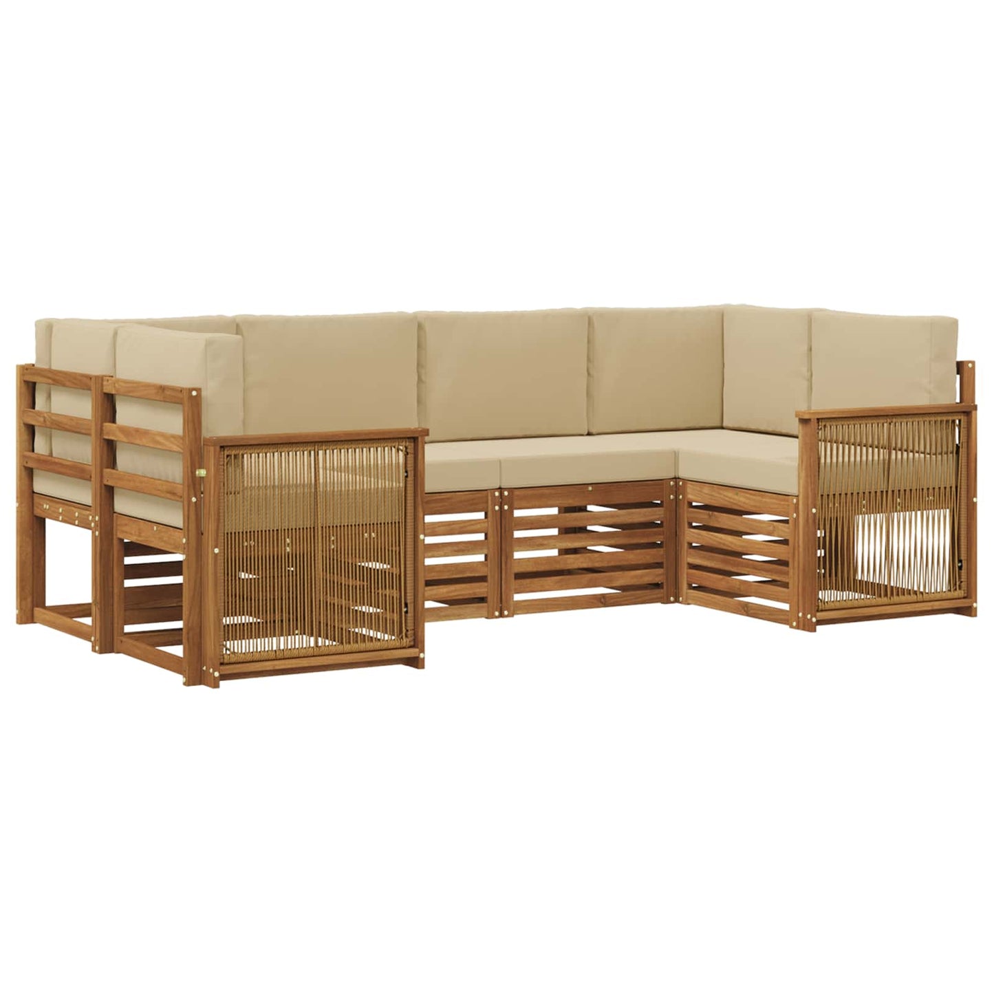 Hoekbank Set 5 pcs Naturel Massief Acaciahout en Polyester is nu te koop bij PeponiXL, paradijselijk wonen!
