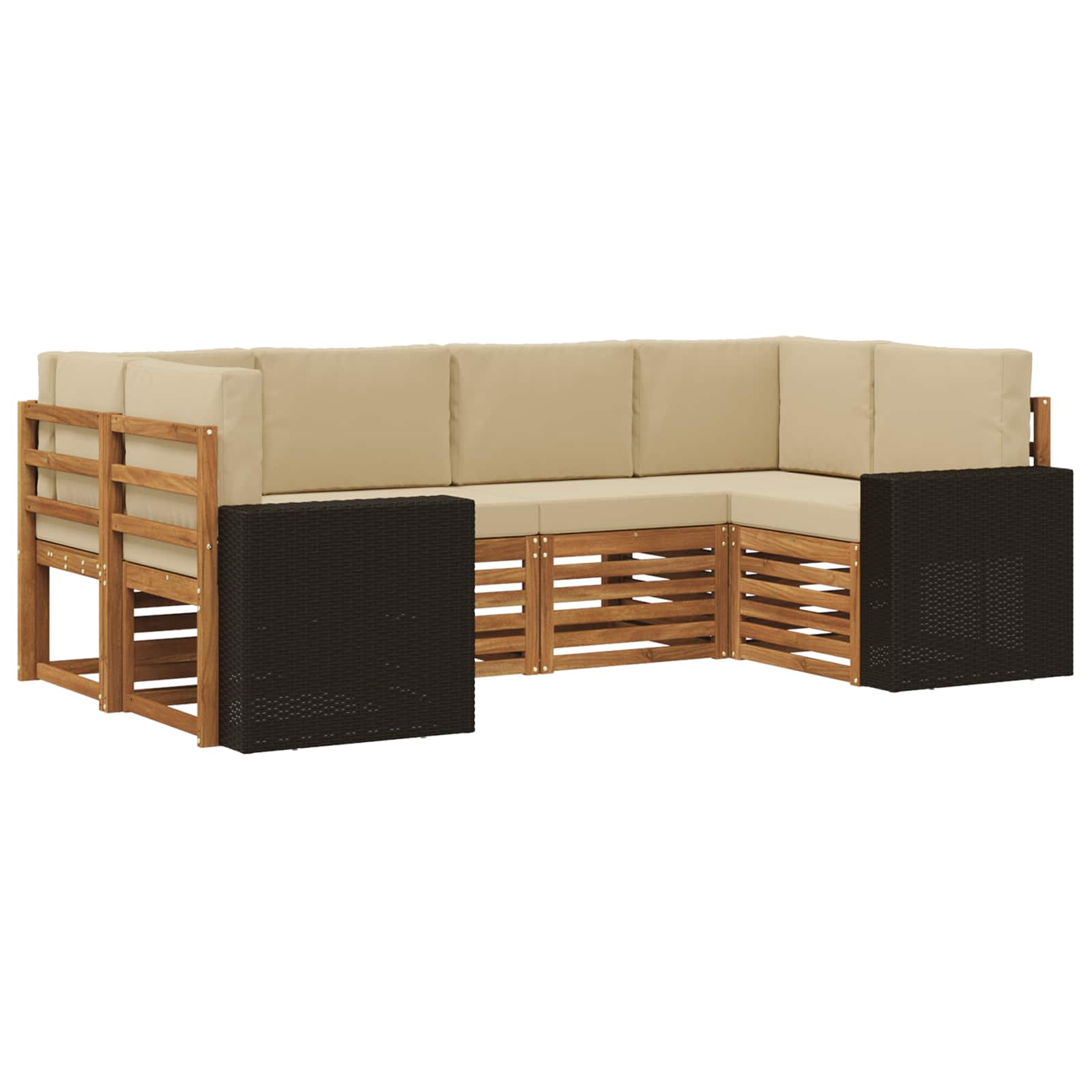 Hoekbank Set met kussen 6 pcs Natuurlijk en Beige Polyester is nu te koop bij PeponiXL, paradijselijk wonen!