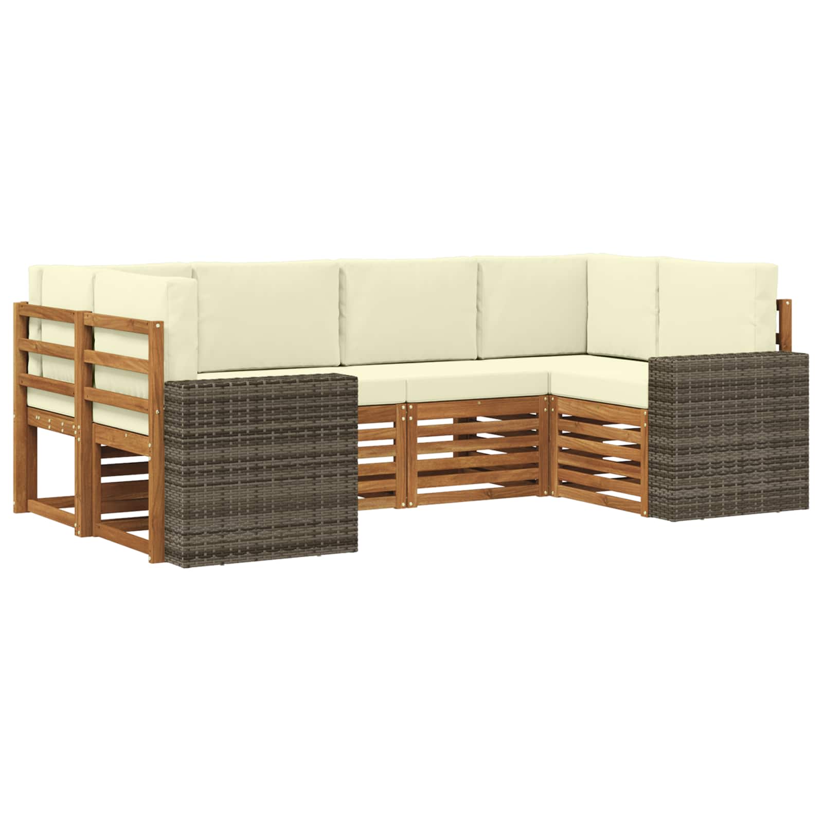 Hoekbank Set met kussen 6 pcs Natuurlijk en Crème Polyester is nu te koop bij PeponiXL, paradijselijk wonen!