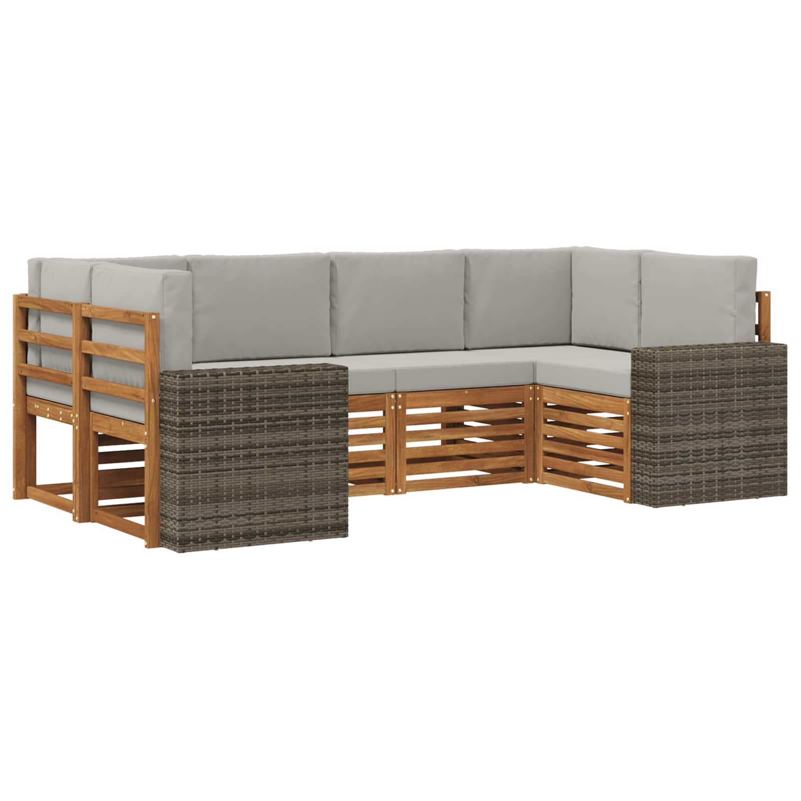 Hoekbank Set met kussen 6 pcs Naturel en lichtgrijs Polyester is nu te koop bij PeponiXL, paradijselijk wonen!