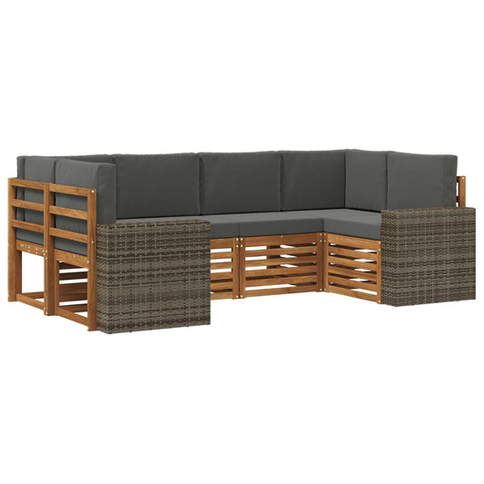 Hoekbank Set met kussen 6 pcs Natuurlijk en Antraciet Polyester is nu te koop bij PeponiXL, paradijselijk wonen!