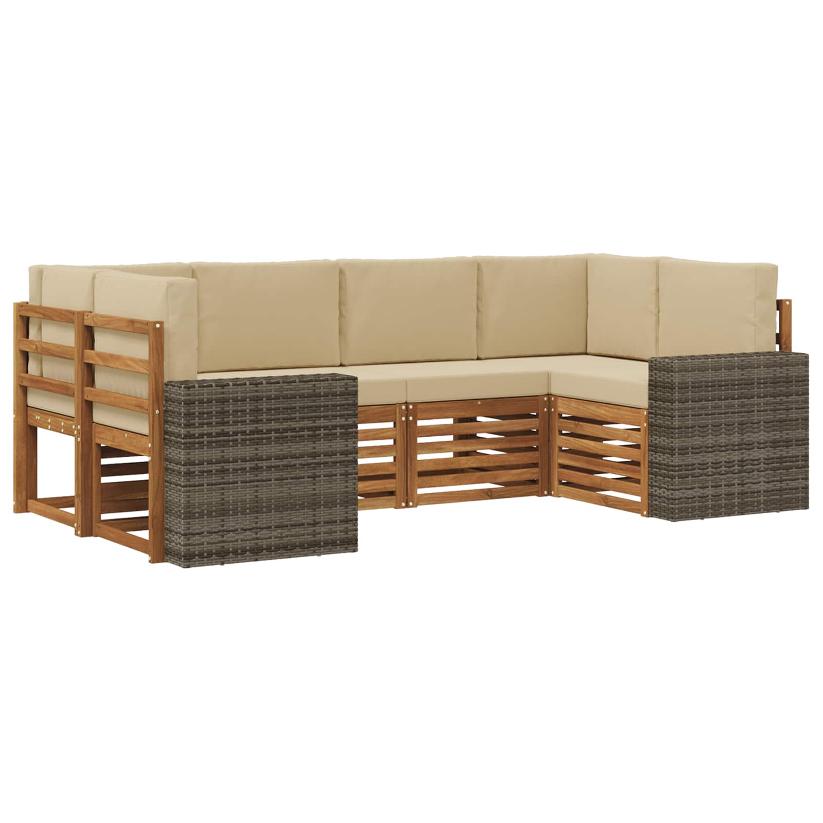 Hoekbank Set met kussen 6 pcs Natuurlijk en Beige Polyester is nu te koop bij PeponiXL, paradijselijk wonen!
