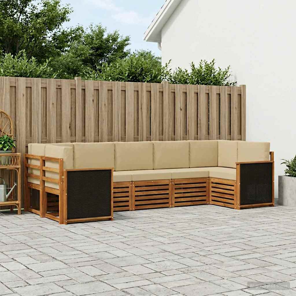 Hoekbank Set 6 pcs Naturel Massief Acaciahout en Polyester is nu te koop bij PeponiXL, paradijselijk wonen!