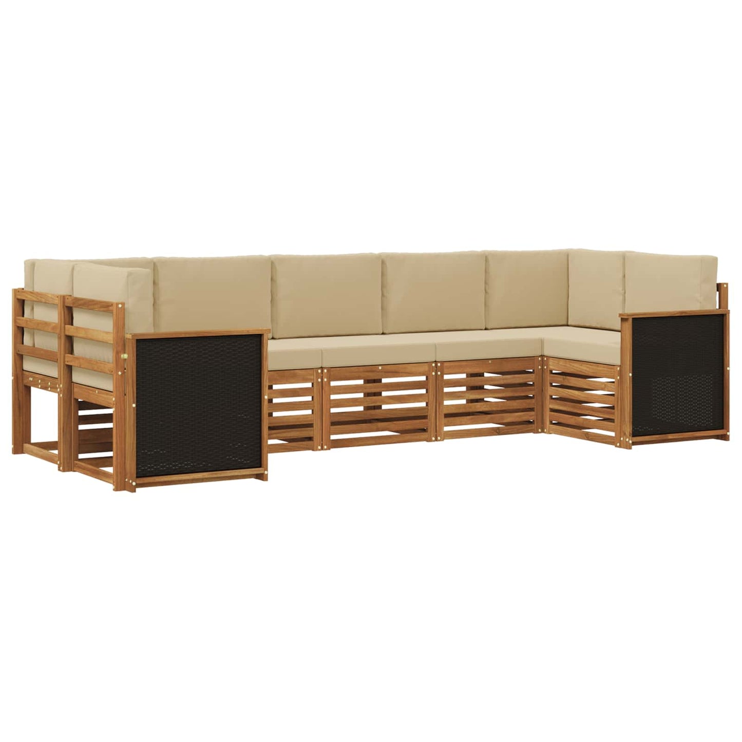 Hoekbank Set 6 pcs Naturel Massief Acaciahout en Polyester is nu te koop bij PeponiXL, paradijselijk wonen!
