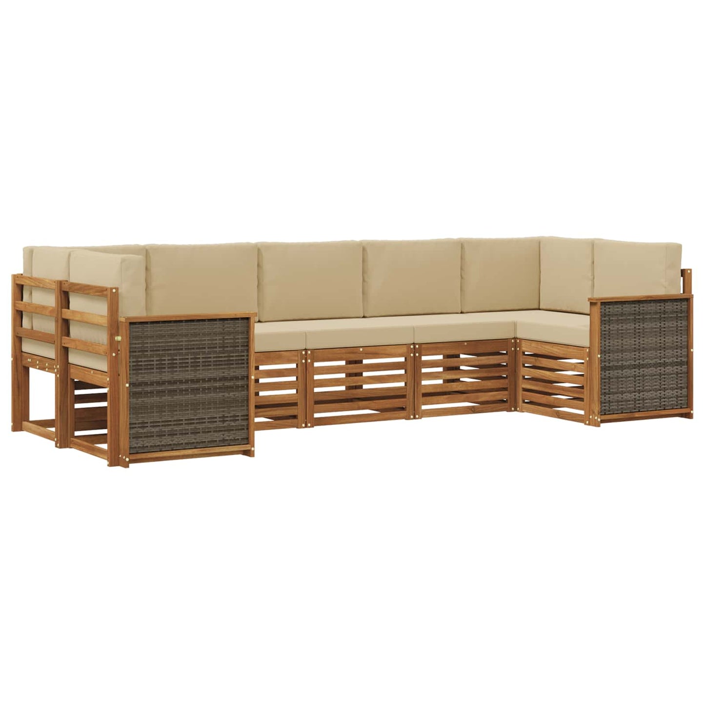 Hoekbank Set 6 pcs Naturel Massief Acaciahout en Polyester is nu te koop bij PeponiXL, paradijselijk wonen!