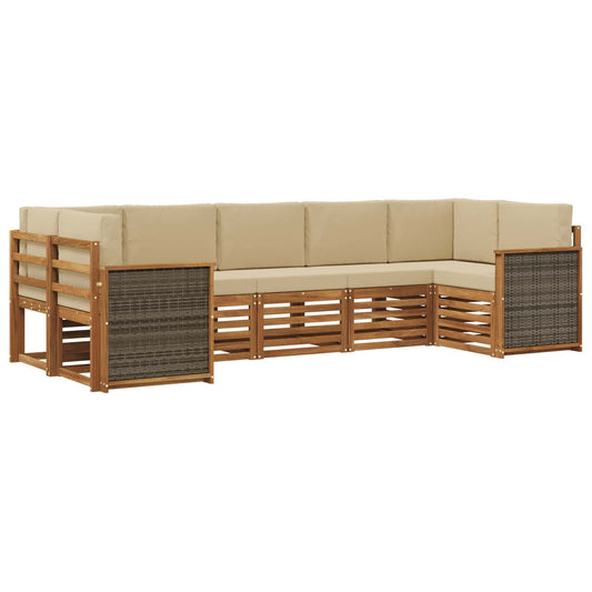 Hoekbank Set 6 pcs Naturel Massief Acaciahout en Polyester is nu te koop bij PeponiXL, paradijselijk wonen!