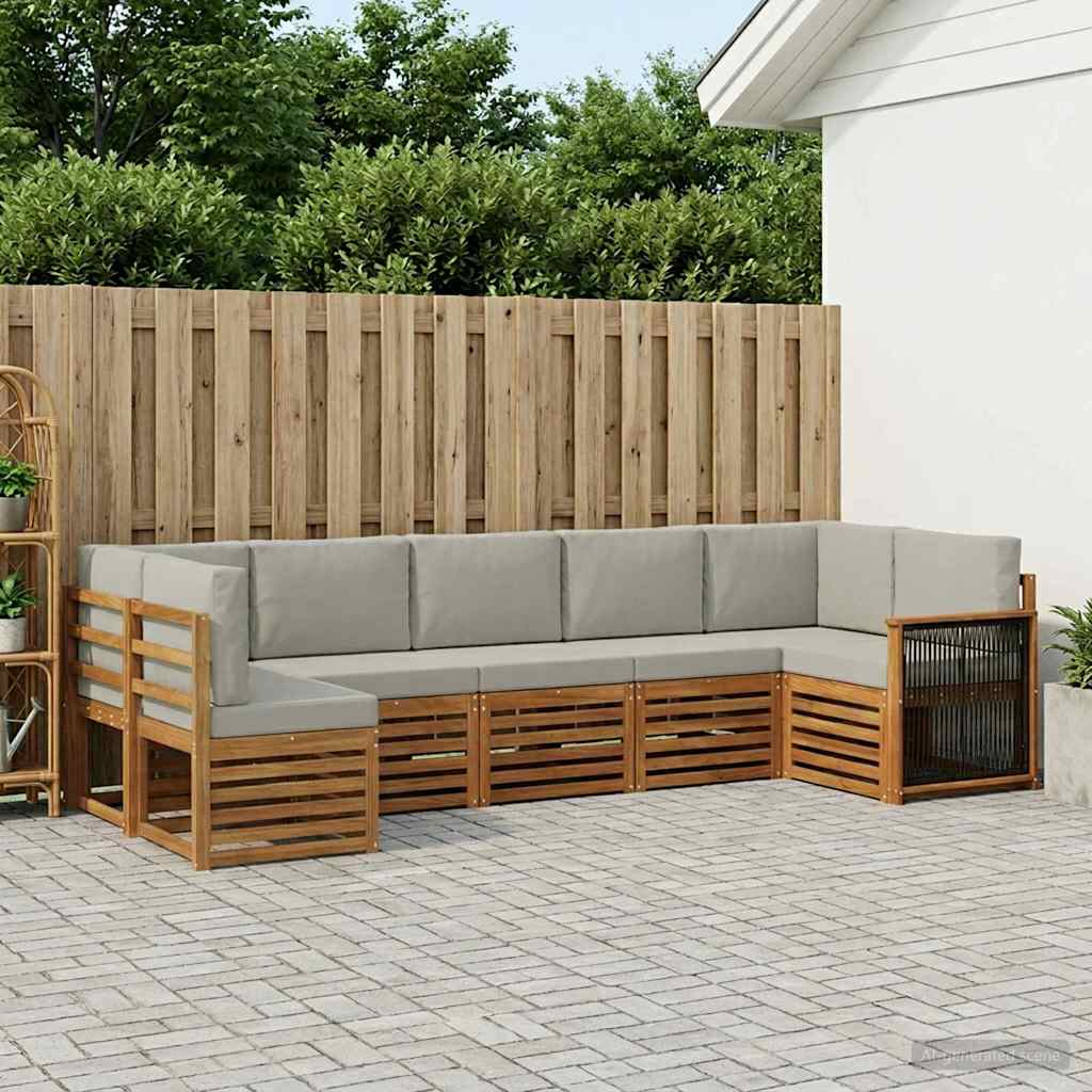 Hoekbank Set met kussen 6 pcs Naturel en lichtgrijs is nu te koop bij PeponiXL, paradijselijk wonen!