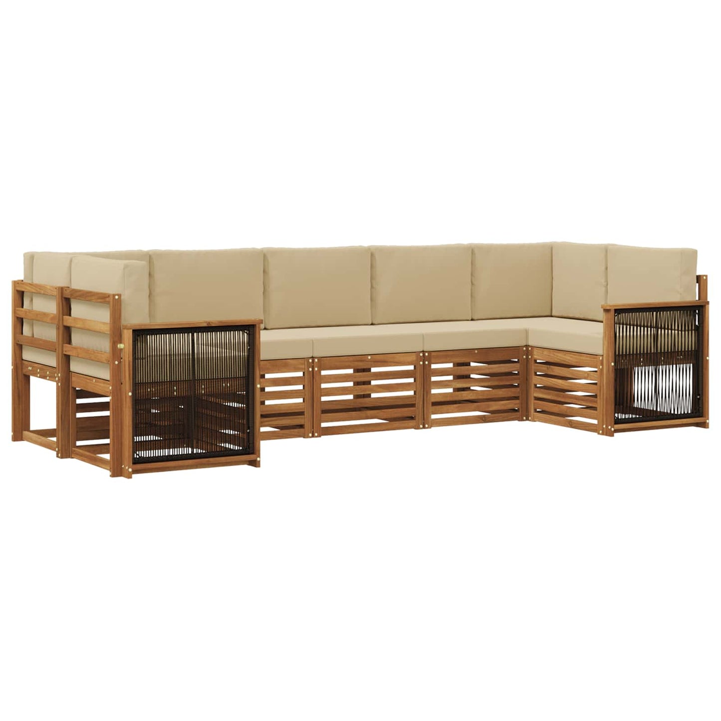 Hoekbank Set 6 pcs Naturel Massief Acaciahout en Polyester is nu te koop bij PeponiXL, paradijselijk wonen!