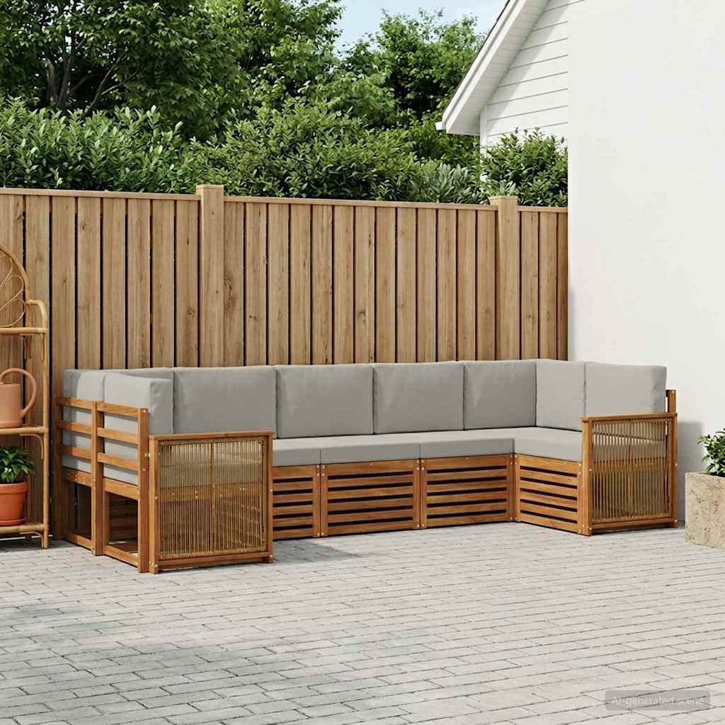 Hoekbank Set met kussen 6 pcs Naturel en lichtgrijs is nu te koop bij PeponiXL, paradijselijk wonen!