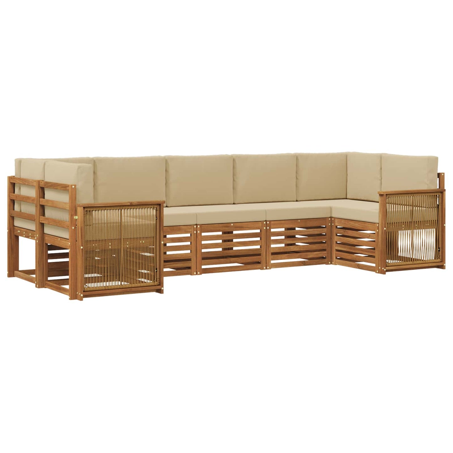 Hoekbank Set 6 pcs Naturel Massief Acaciahout en Polyester is nu te koop bij PeponiXL, paradijselijk wonen!