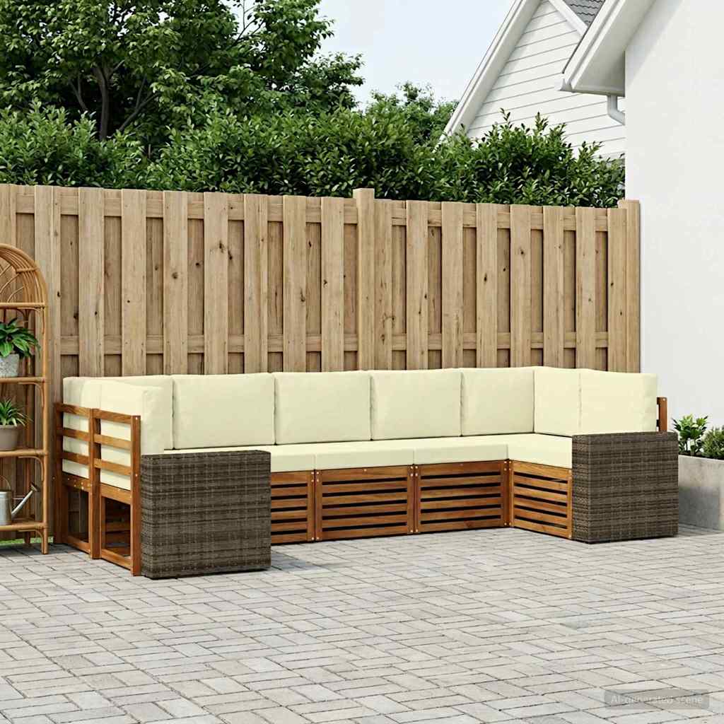 Hoekbank Set met kussen 7 pcs Natuurlijk en Crème Polyester is nu te koop bij PeponiXL, paradijselijk wonen!