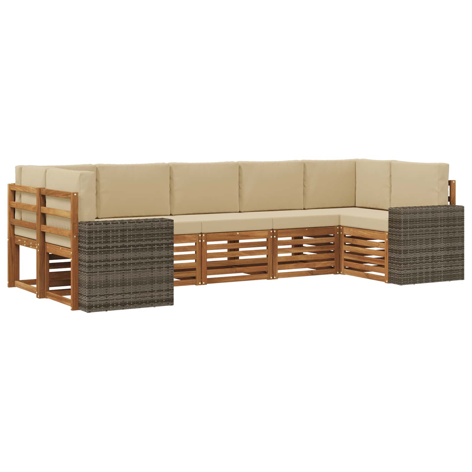 Hoekbank Set met kussen 7 pcs Natuurlijk en Beige Polyester is nu te koop bij PeponiXL, paradijselijk wonen!