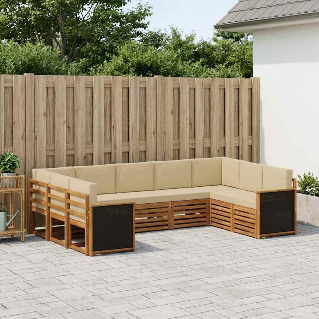 Hoekbank Set 7 pcs Naturel Massief Acaciahout en Polyester is nu te koop bij PeponiXL, paradijselijk wonen!