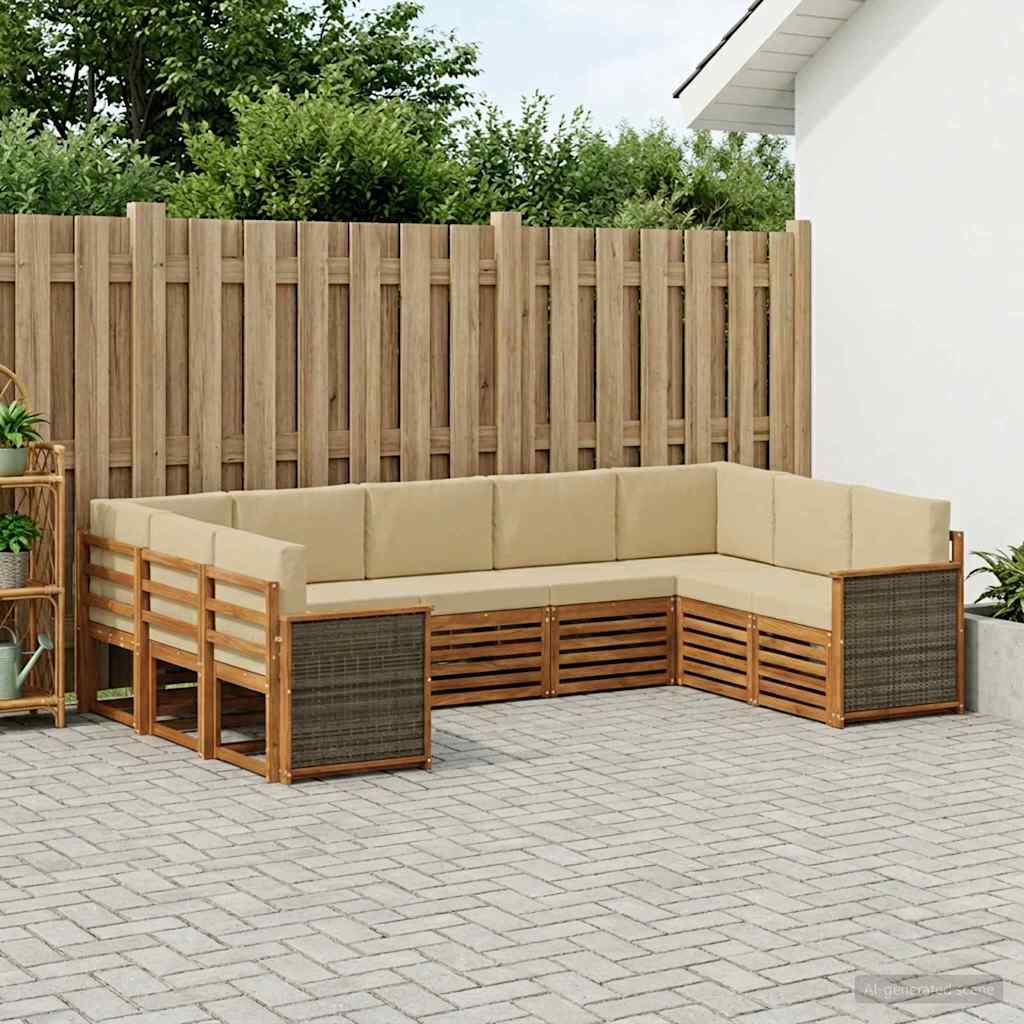 Hoekbank Set 7 pcs Naturel Massief Acaciahout en Polyester is nu te koop bij PeponiXL, paradijselijk wonen!